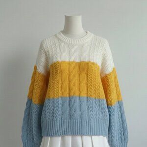 NEW Vero Moda White/Yellow/Blue Colourblocked Knit Sweater